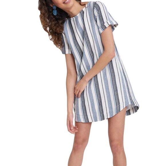 Roller Rabbit Women's Small Jacquard Stripe Hinata Dress Blue Pockets Coastal - Picture 1 of 8